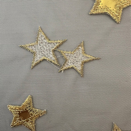Polyester Tulle Starry Moon Metallic Embroidery Fabric 56" Black Base