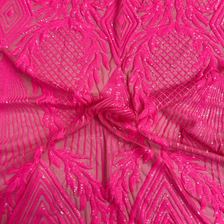 Alpica Geometric Stretch Sequins Fabric - Nylon Spandex Mesh Fabric, 4-Way Stretch, 60" Width, Sold By The Yard (1 Yard)