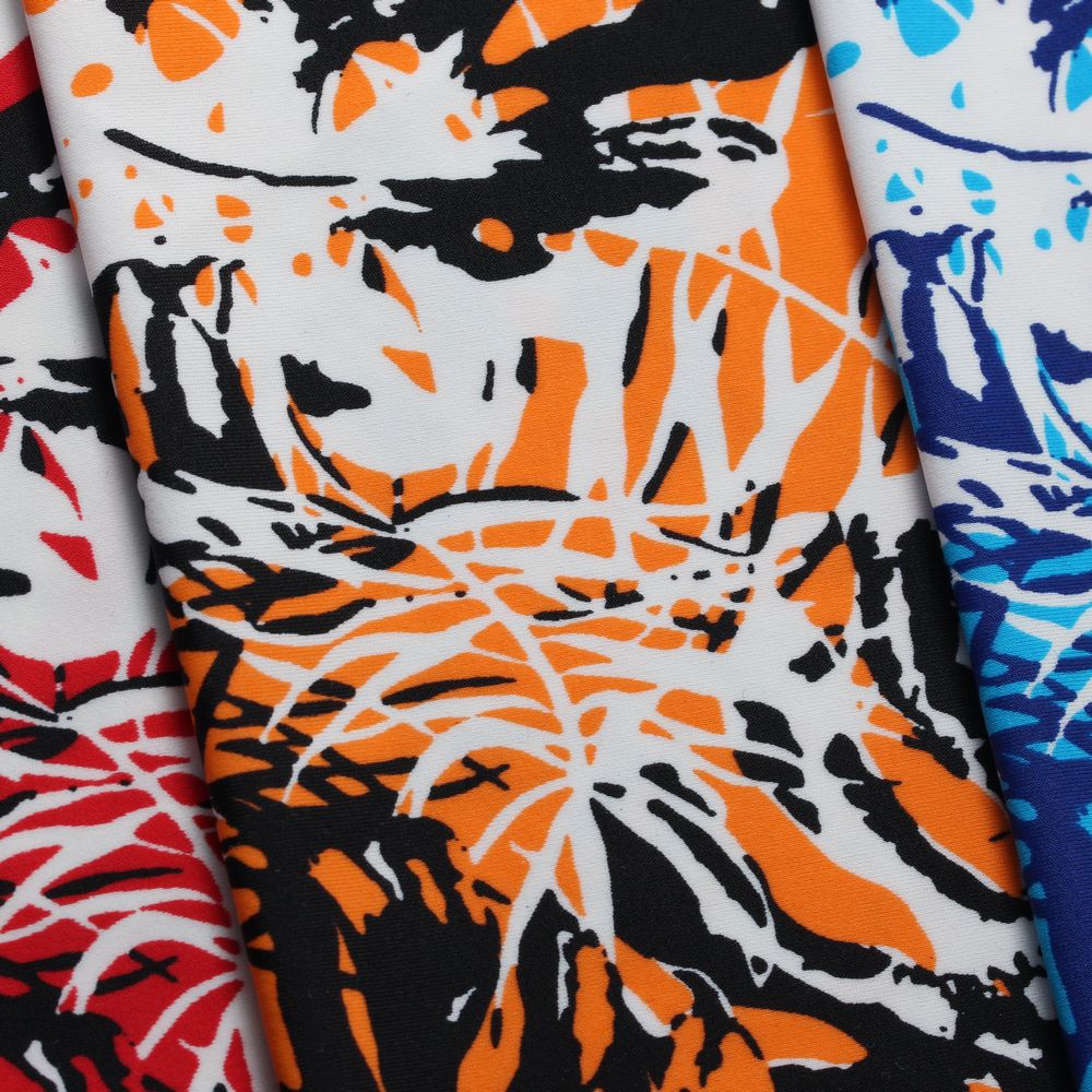Tropic Fever Nylon Spandex Fabric - 4-Way Stretch, Black Palm Leaf Print, 58/60" Width (1 Yard)
