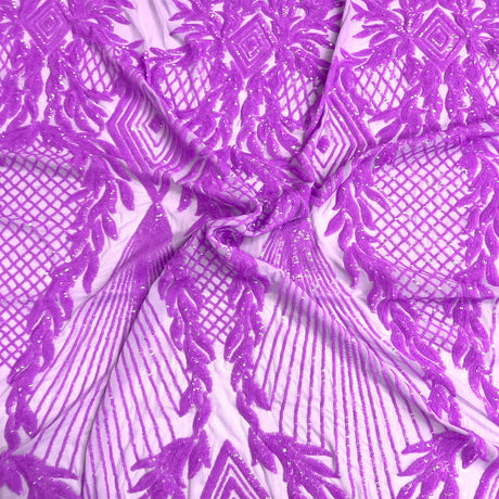 Alpica Geometric Stretch Sequins Fabric - Nylon Spandex Mesh Fabric, 4-Way Stretch, 60" Width, Sold By The Yard (1 Yard)