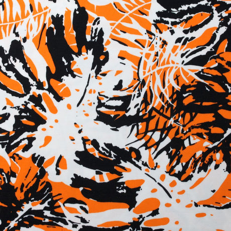 Tropic Fever Nylon Spandex Fabric - 4-Way Stretch, Black Palm Leaf Print, 58/60" Width (1 Yard)
