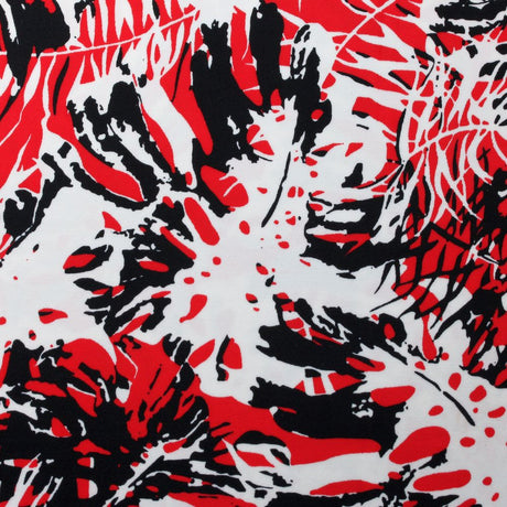 Tropic Fever Nylon Spandex Fabric - 4-Way Stretch, Black Palm Leaf Print, 58/60" Width (1 Yard)