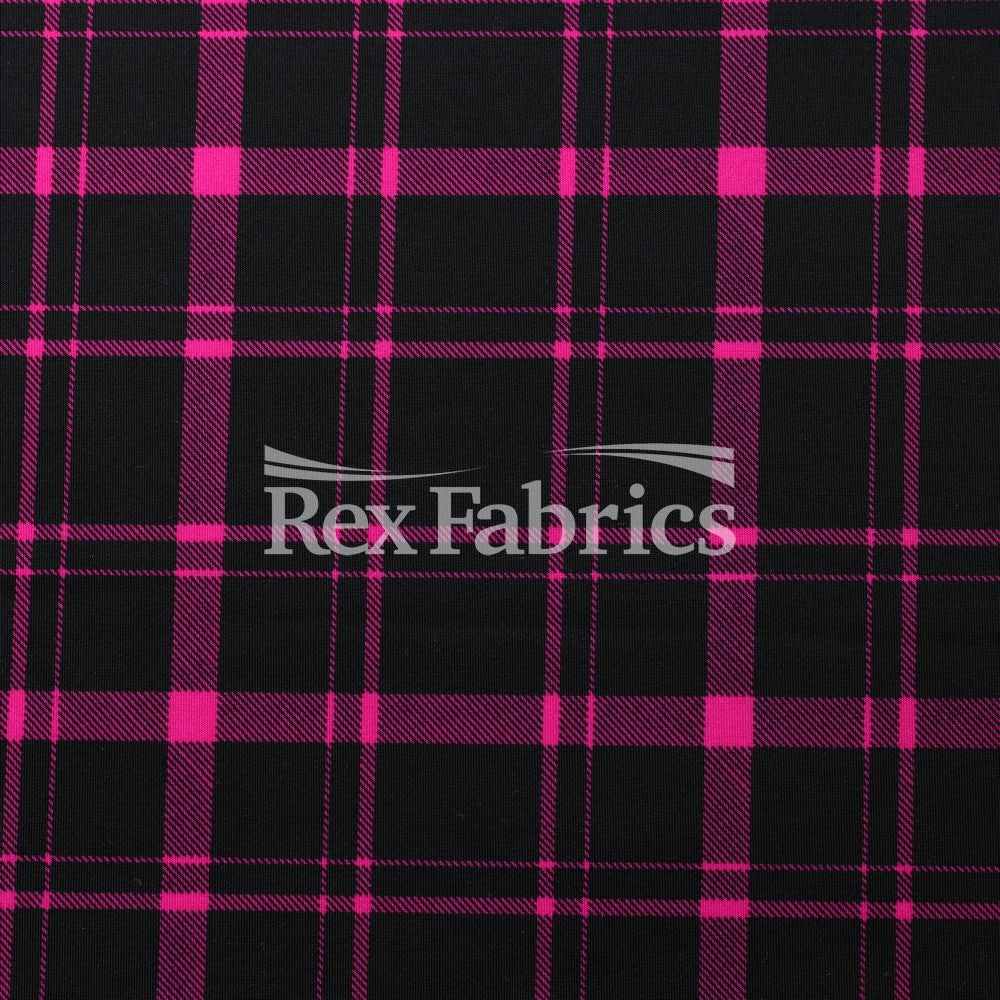 Perfect Plaid Nylon Spandex Fabric - Tartan Plaid Print, Multiple Colors On Black, 58/60" Width, 200 GSM, 4-Way Stretch (1 Yard)