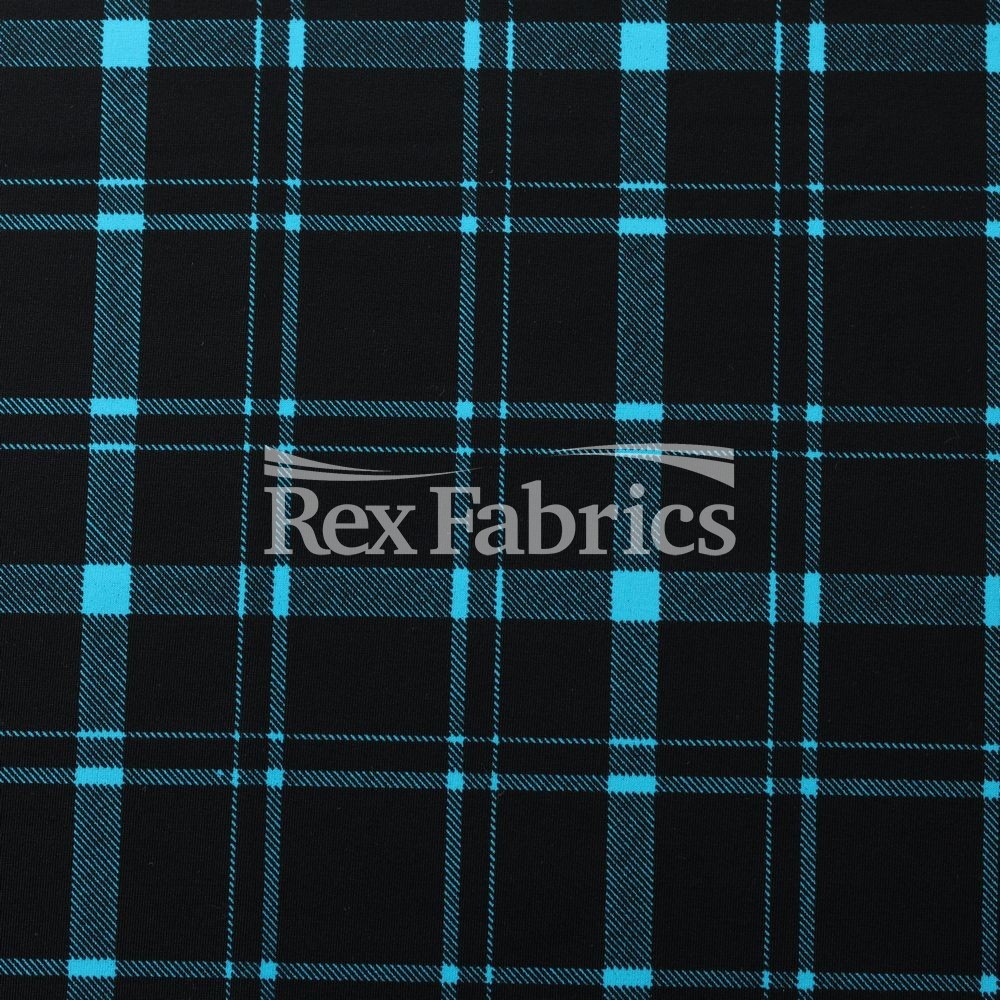 Perfect Plaid Nylon Spandex Fabric - Tartan Plaid Print, Multiple Colors On Black, 58/60" Width, 200 GSM, 4-Way Stretch (1 Yard)