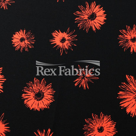 Daisy Nylon Spandex Fabric - Black Background Daisy Floral Print, 58/60" Width (1 Yard)