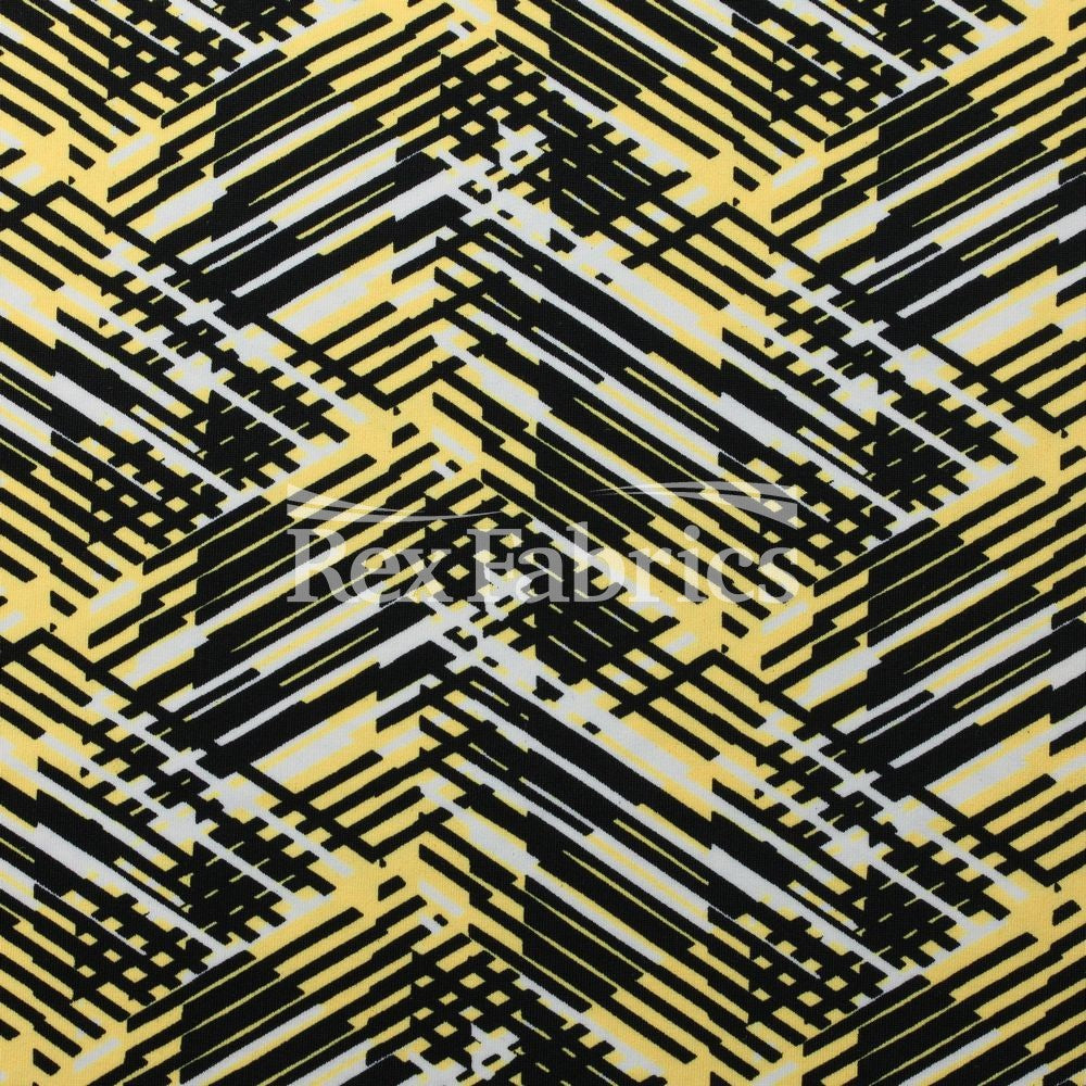 Hyperactive Nylon Spandex Fabric - Geometric Abstract Print, Lime/Black, Turquoise/Black, Yellow/Black, Coral/Black, Purple/Black, 58/60" Width (1 Yard)