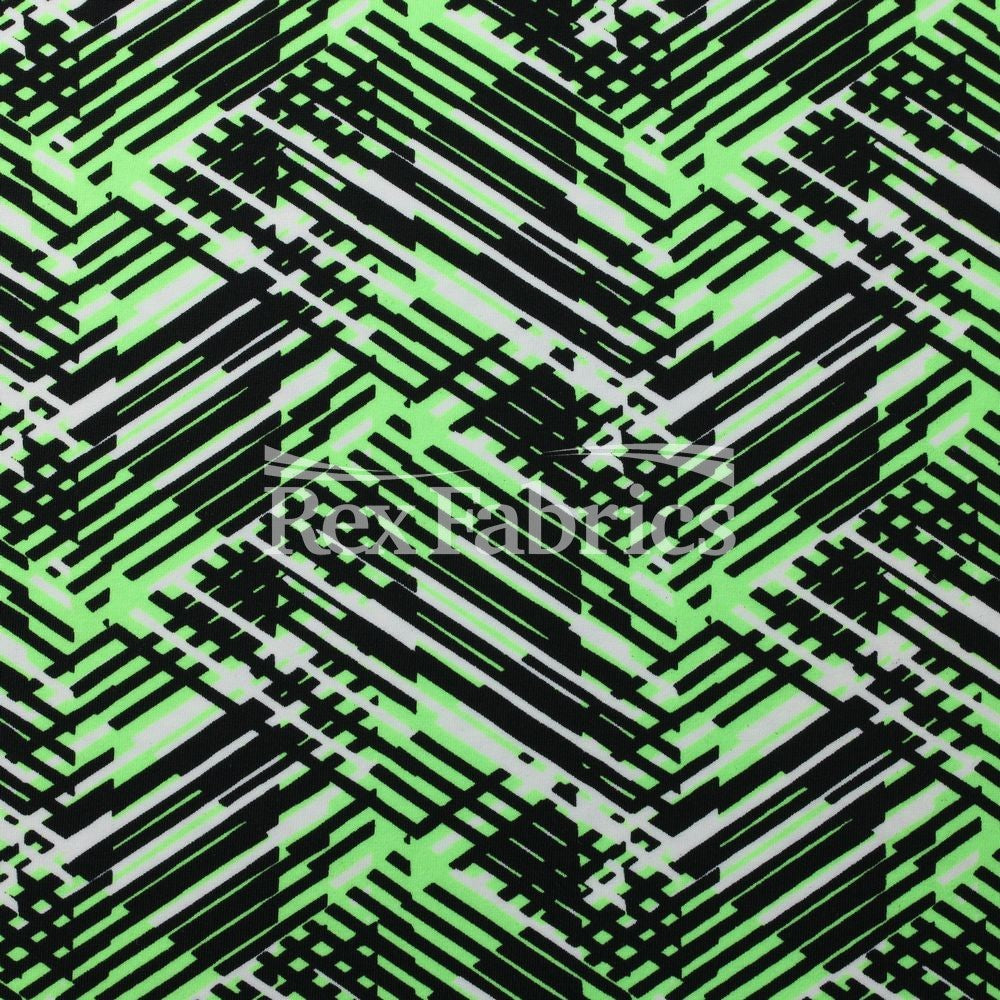 Hyperactive Nylon Spandex Fabric - Geometric Abstract Print, Lime/Black, Turquoise/Black, Yellow/Black, Coral/Black, Purple/Black, 58/60" Width (1 Yard)
