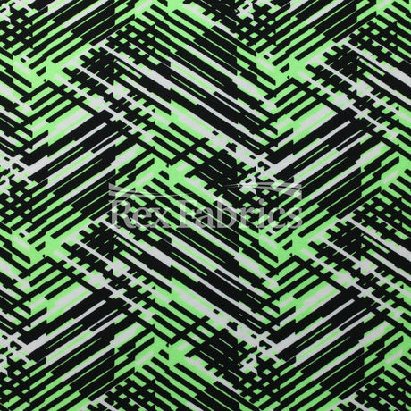 Hyperactive Nylon Spandex Fabric - Geometric Abstract Print, Lime/Black, Turquoise/Black, Yellow/Black, Coral/Black, Purple/Black, 58/60" Width (1 Yard)