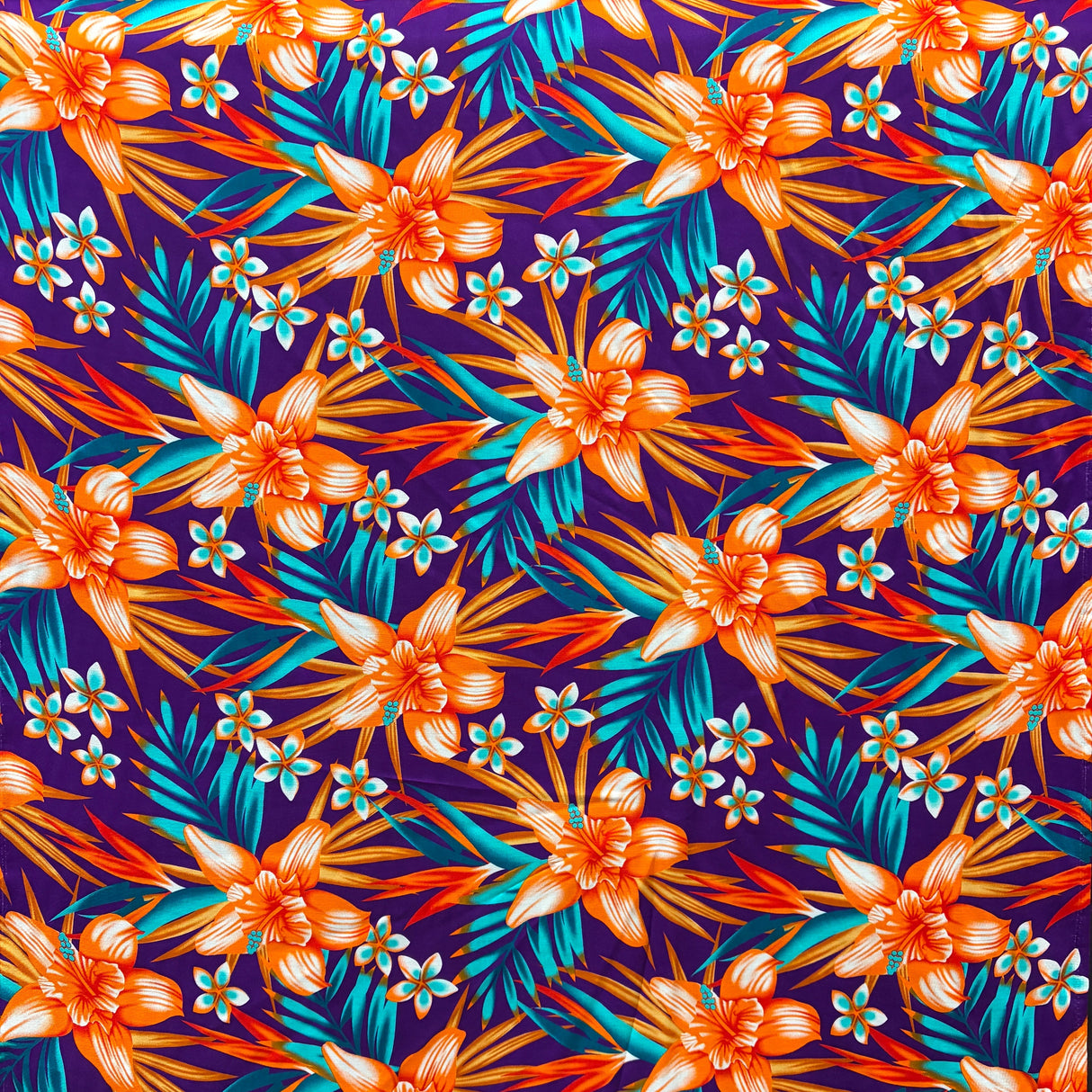 Hippeastrum Plumeria Birds Of Paradise Palm Leaves Rayon Fabric - Tropical Floral Print, 45" Width (1 Yard)