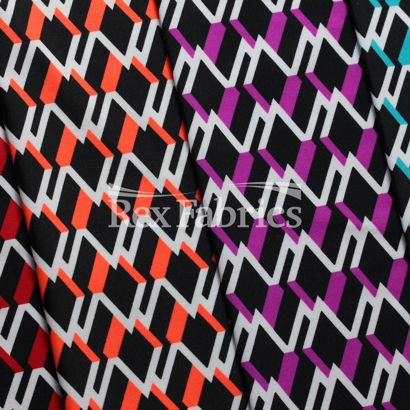 Neo Geo Nylon Spandex Fabric - Black/Neon Geometric Diamond Print, 58/60" Width (1 Yard)