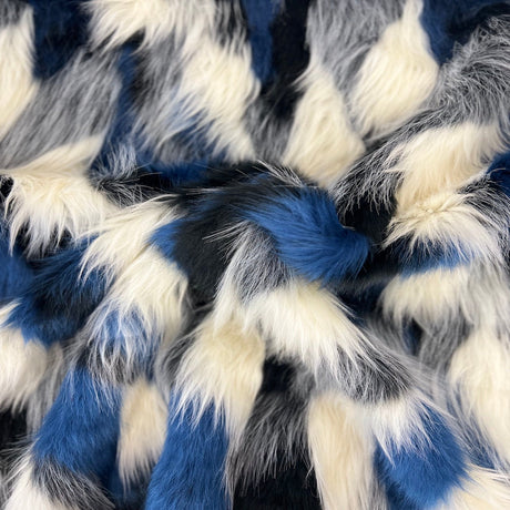 Multicolor Patchwork Faux Fur Acrylic Polyester Fabric - Multicolor Patchwork, 60" Width, 2" Pile Length (1 Yard)