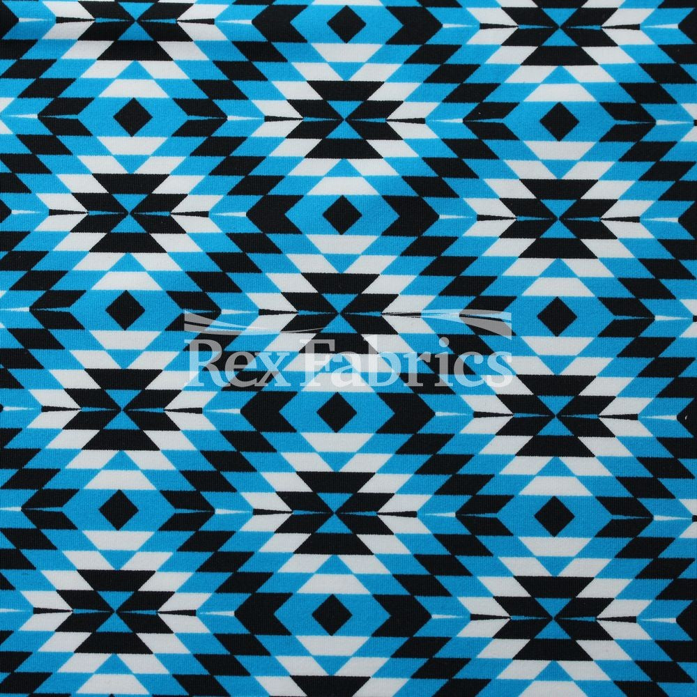 Krystal Nylon Spandex Fabric - 4-Way Stretch, Geometric Diamond Print, Midnight Gypsy/Black Turquoise/Raspberry Black, 58/60" Width (1 Yard)