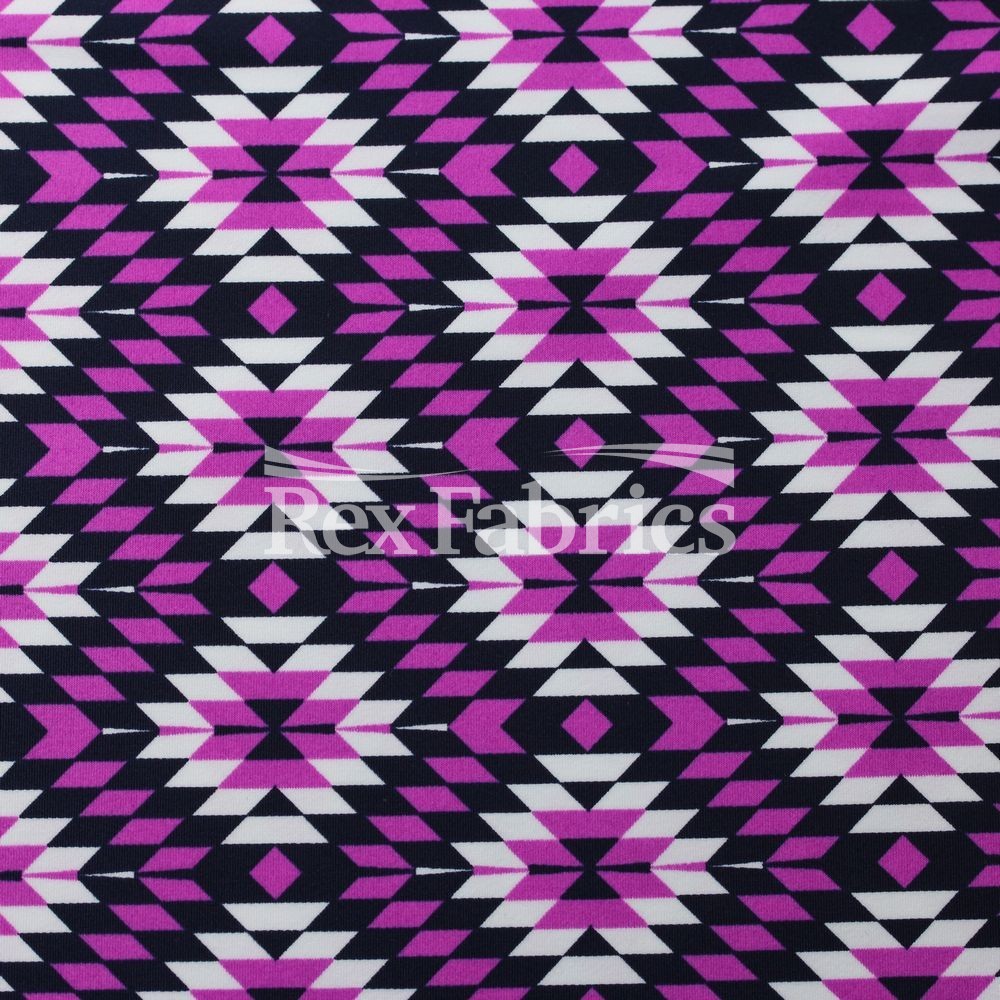 Krystal Nylon Spandex Fabric - 4-Way Stretch, Geometric Diamond Print, Midnight Gypsy/Black Turquoise/Raspberry Black, 58/60" Width (1 Yard)