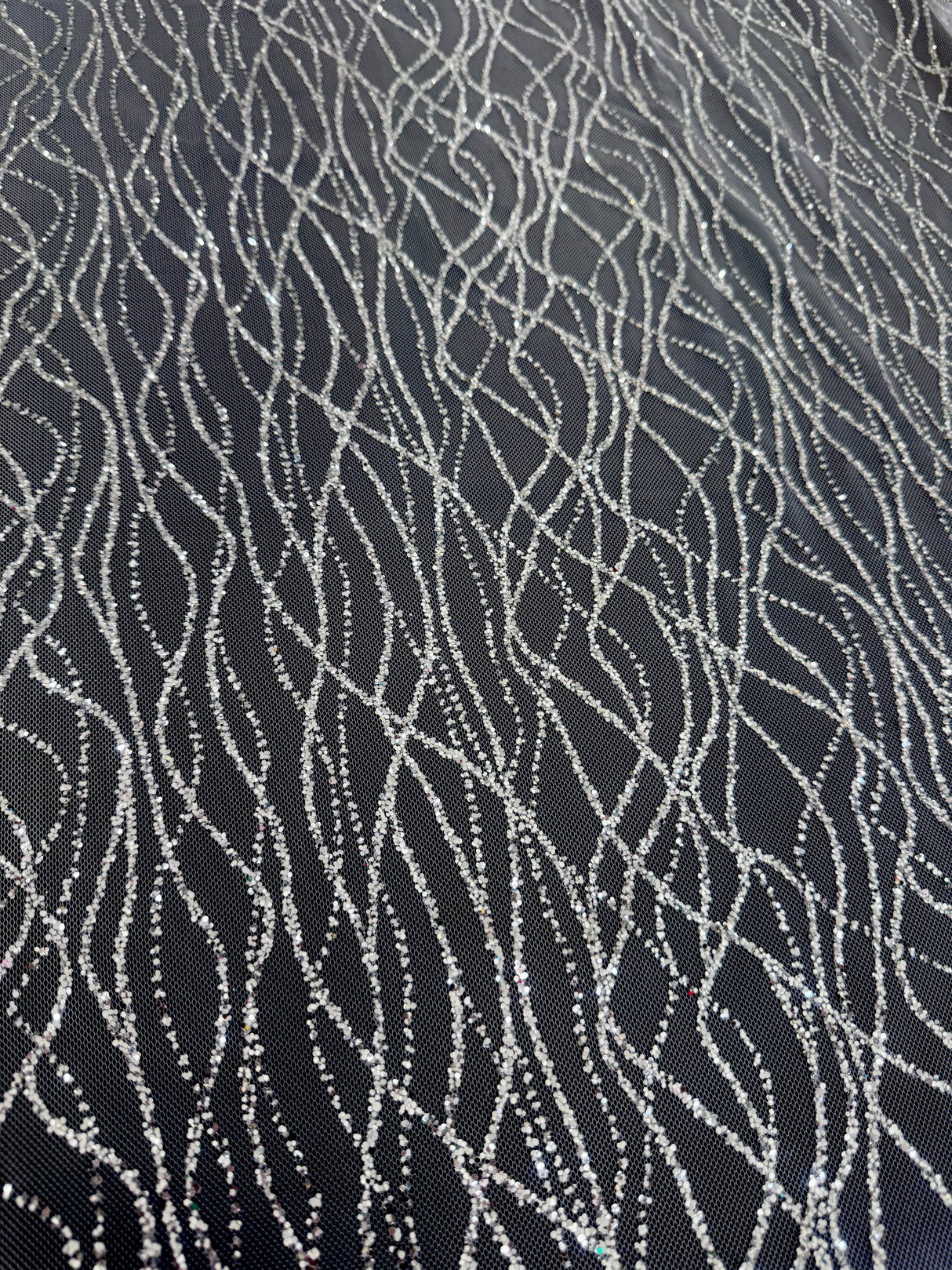 Silver Glitter Lace on Mesh