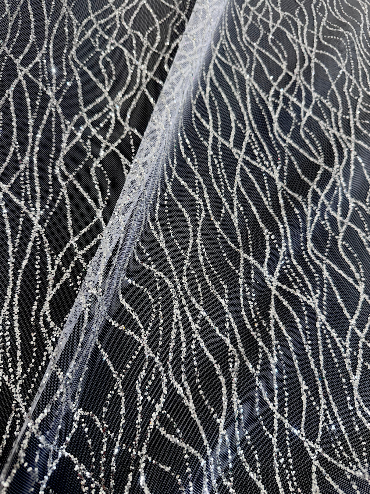 Silver Glitter Lace on Mesh