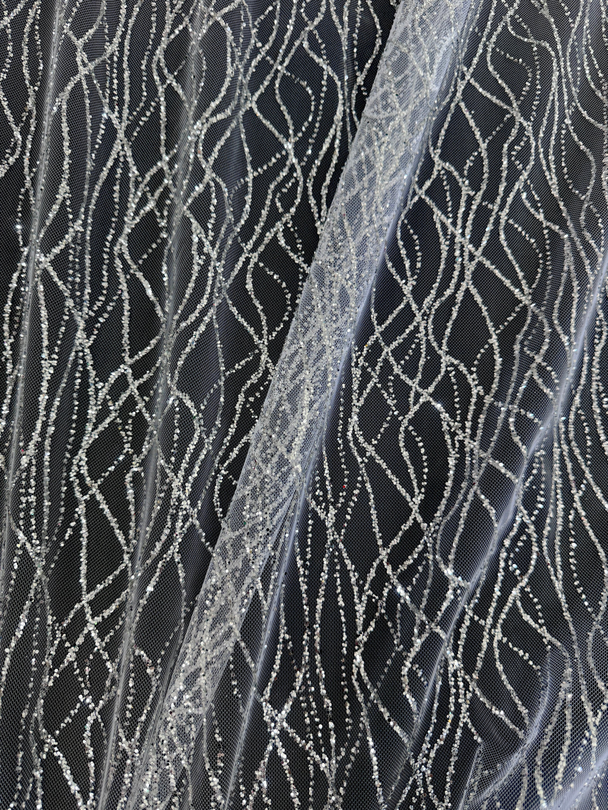 Silver Glitter Lace on Mesh