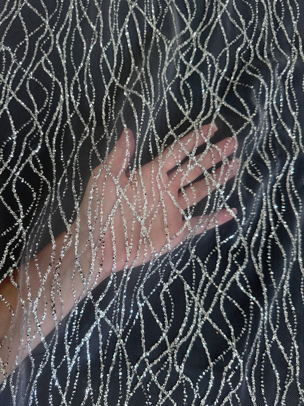 Silver Glitter Lace on Mesh