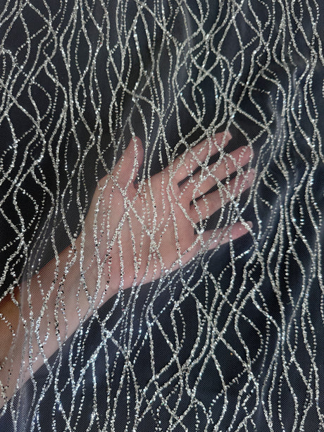 Silver Glitter Lace on Mesh