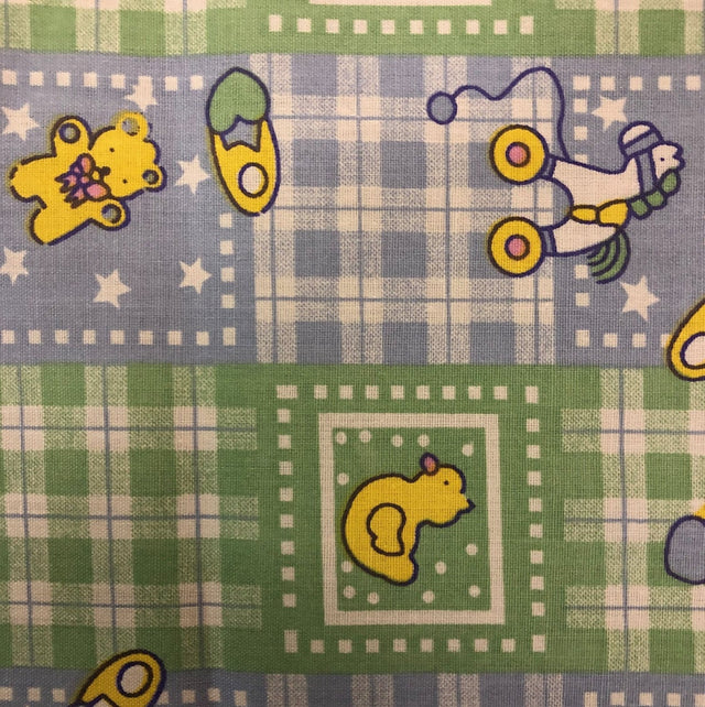 Green Blue Rubber Ducky Plaid Poly Cotton Fabric,