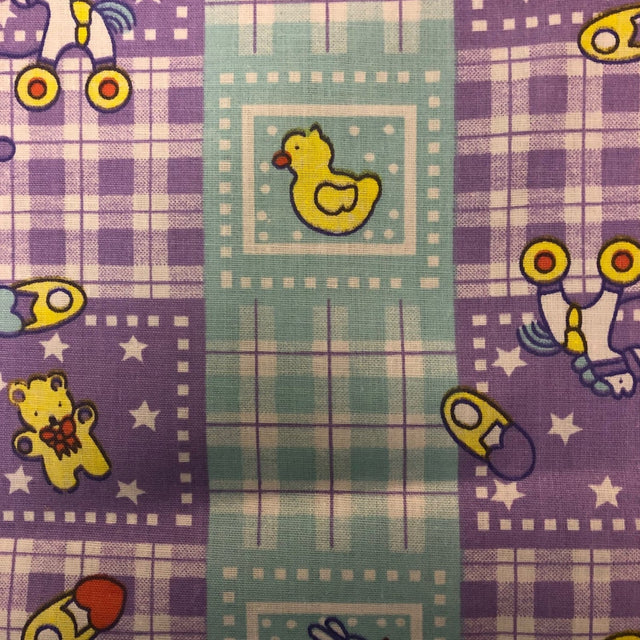 Purple Blue Rubber Ducky Plaid Poly Cotton Fabric,