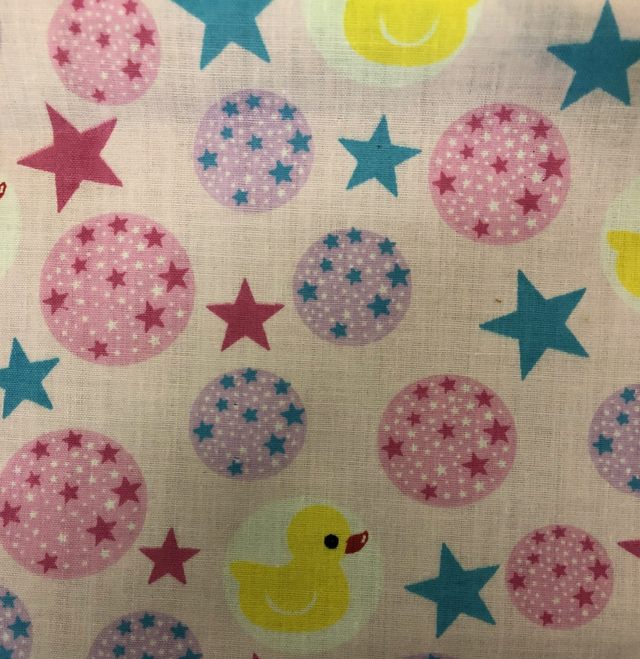 Rubber Ducky and Stars on Light Pink Poly Cotton Fabric,