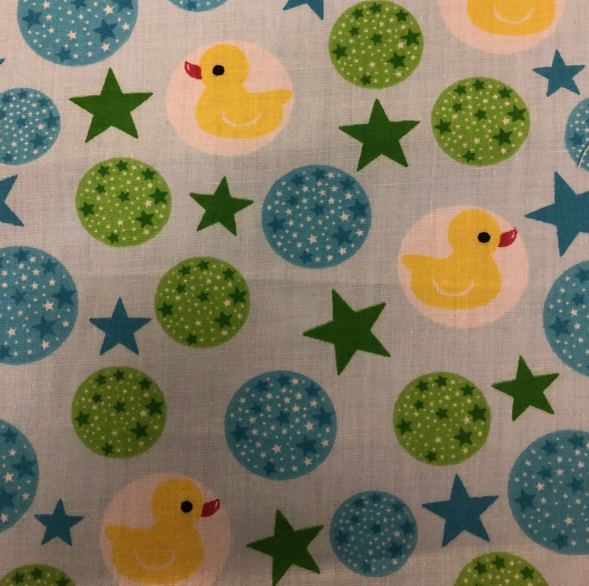 Rubber Ducky and Stars on Light Blue Poly Cotton Fabric,