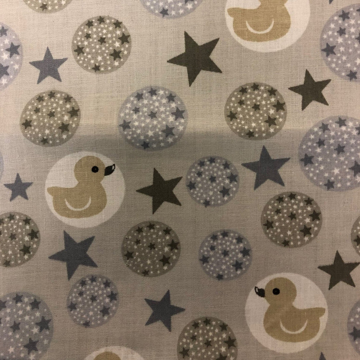 Rubber Ducky and Stars on Gray Poly Cotton Fabric,