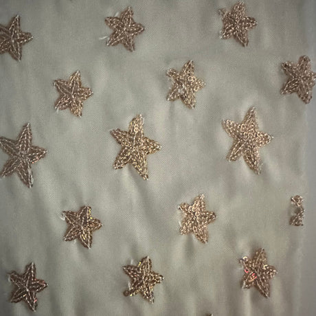 Power Mesh Starfish Sequin Fabric Ivory Gold 56"