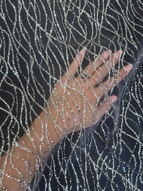 Silver Glitter Lace on Mesh
