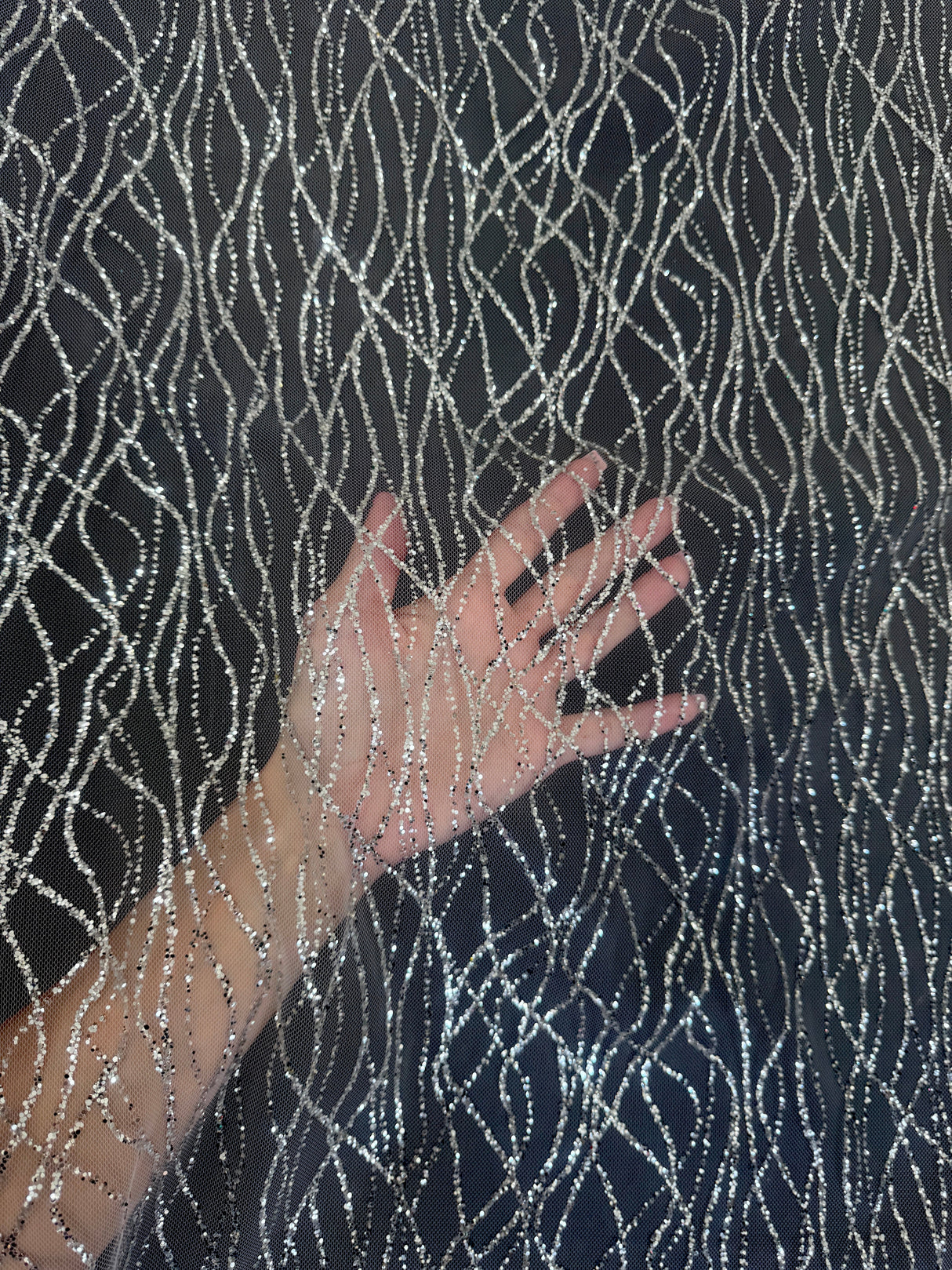 Silver Glitter Lace on Mesh