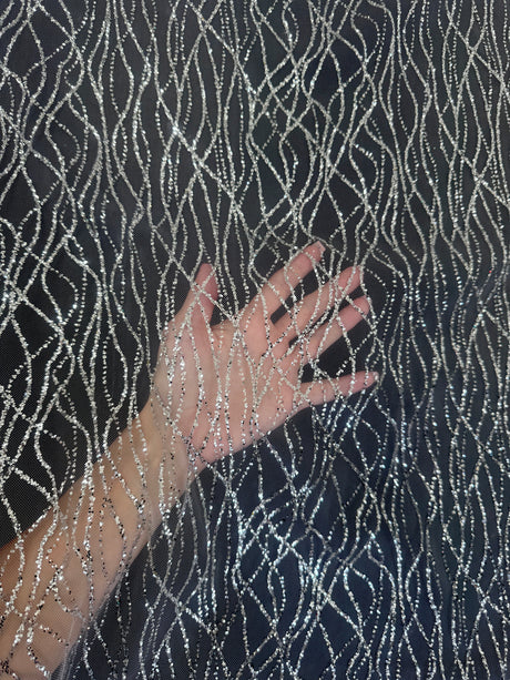 Silver Glitter Lace on Mesh