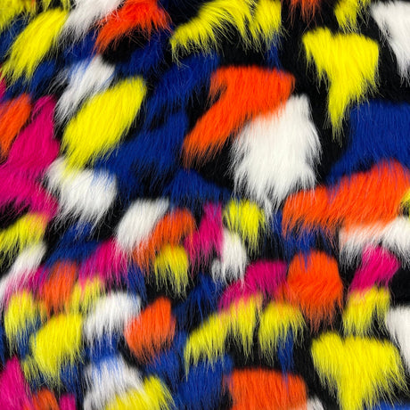 Puzzled Multicolor Faux Fur Fabric - Multicolor Puzzle Pattern, 60" Width, 2" Pile Length (1 Yard)