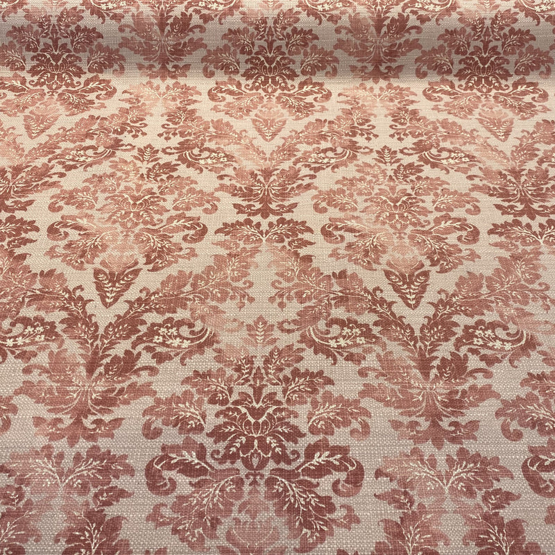 Salmon Pink Floral Damask Canvas Upholstery Fabric - 56" Width, 100 Percent Cotton, Teflon Finish (1 Yard)