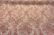 Salmon Pink Floral Damask Canvas Upholstery Fabric - 56" Width, 100 Percent Cotton, Teflon Finish (1 Yard)
