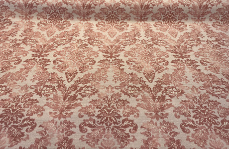 Salmon Pink Floral Damask Canvas Upholstery Fabric - 56" Width, 100 Percent Cotton, Teflon Finish (1 Yard)