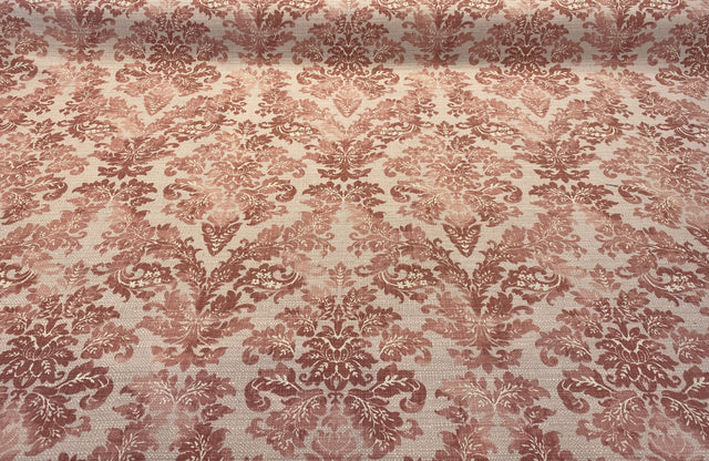 Salmon Pink Floral Damask Canvas Upholstery Fabric - 56" Width, 100 Percent Cotton, Teflon Finish (1 Yard)