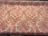 Salmon Pink Floral Damask Canvas Upholstery Fabric - 56" Width, 100 Percent Cotton, Teflon Finish (1 Yard)