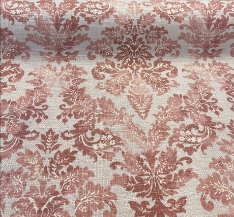 Salmon Pink Floral Damask Canvas Upholstery Fabric - 56" Width, 100 Percent Cotton, Teflon Finish (1 Yard)