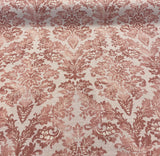 Salmon Pink Floral Damask Canvas Upholstery Fabric - 56" Width, 100 Percent Cotton, Teflon Finish (1 Yard)