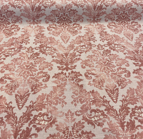 Salmon Pink Floral Damask Canvas Upholstery Fabric - 56" Width, 100 Percent Cotton, Teflon Finish (1 Yard)