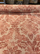 Salmon Pink Floral Damask Canvas Upholstery Fabric - 56" Width, 100 Percent Cotton, Teflon Finish (1 Yard)
