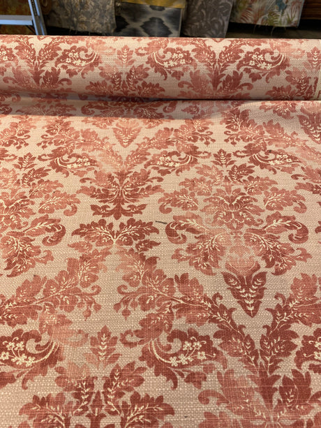 Salmon Pink Floral Damask Canvas Upholstery Fabric - 56" Width, 100 Percent Cotton, Teflon Finish (1 Yard)