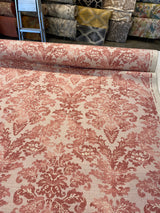 Salmon Pink Floral Damask Canvas Upholstery Fabric - 56" Width, 100 Percent Cotton, Teflon Finish (1 Yard)