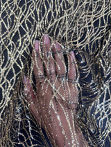 Gold Glitter Lace on Black Mesh