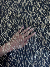 Gold Glitter Lace on Black Mesh