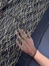 Gold Glitter Lace on Black Mesh
