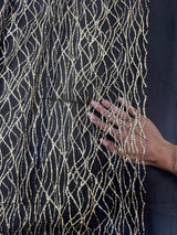 Gold Glitter Lace on Black Mesh