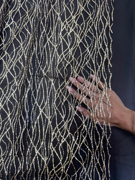 Gold Glitter Lace on Black Mesh