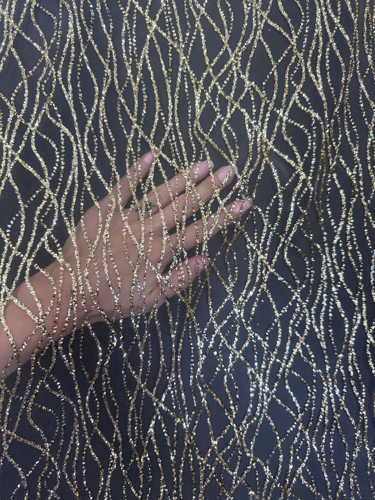 Gold Glitter Lace on Mesh