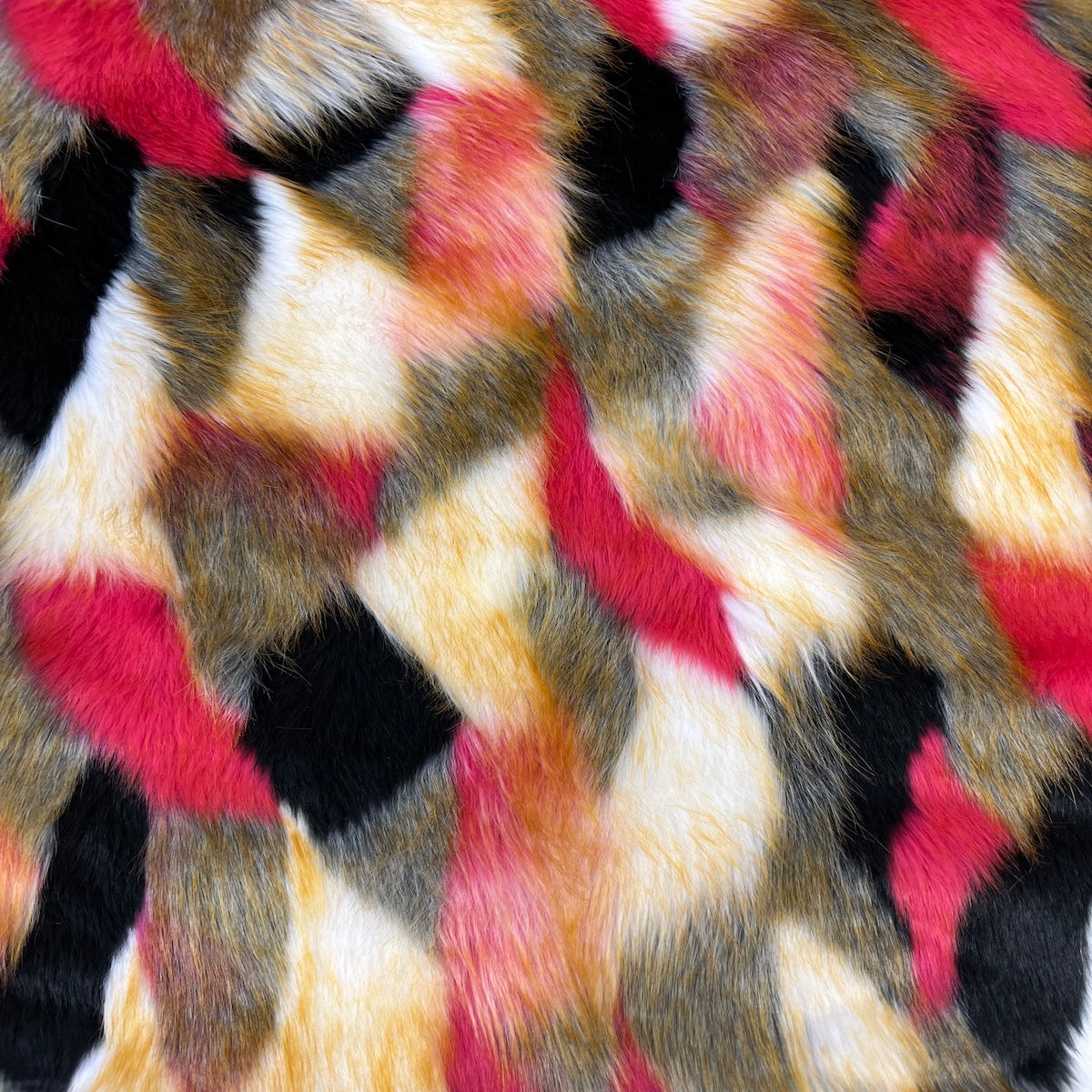 Multicolor Patchwork Faux Fur Acrylic Polyester Fabric - Multicolor Patchwork, 60" Width, 2" Pile Length (1 Yard)